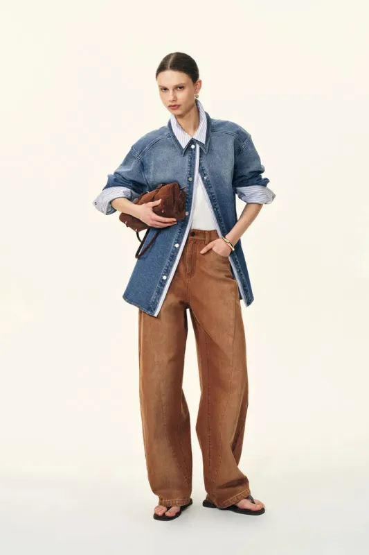 Harlow Striped Contrast Patchwork Shirt in Cotton Denim sold by Fabrique