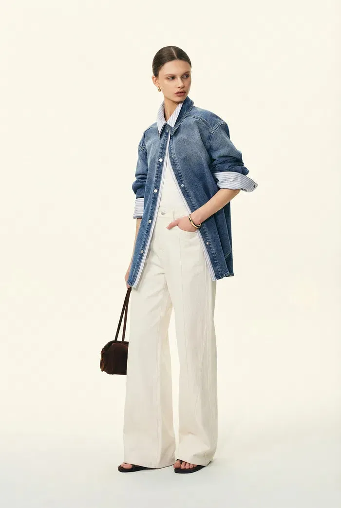 Harlow Striped Contrast Patchwork Shirt in Cotton Denim sold by Fabrique product image thumbnail 3