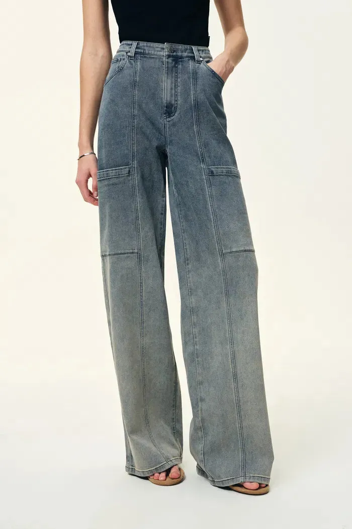 Spice Gradient Mud Dyed Straight Leg Jeans in Stretch Cotton Denim sold by Fabrique