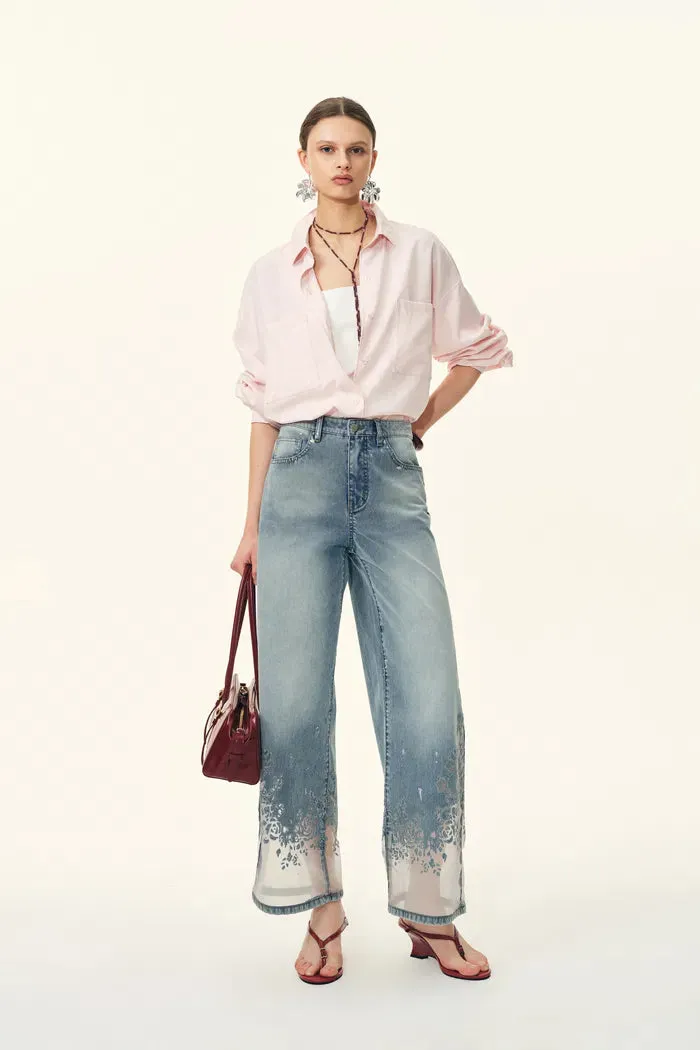 Ariel Transparent Burnout Straight Cropped Jeans in Composite Burnout Denim sold by Fabrique product image thumbnail 3