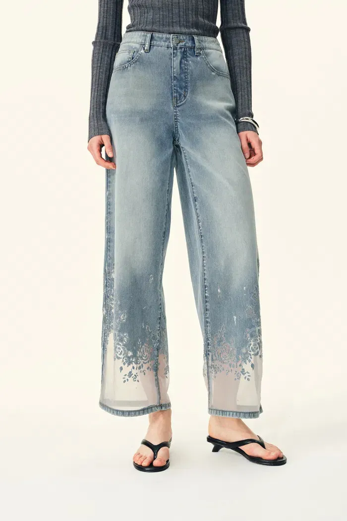 Ariel Transparent Burnout Straight Cropped Jeans in Composite Burnout Denim sold by Fabrique