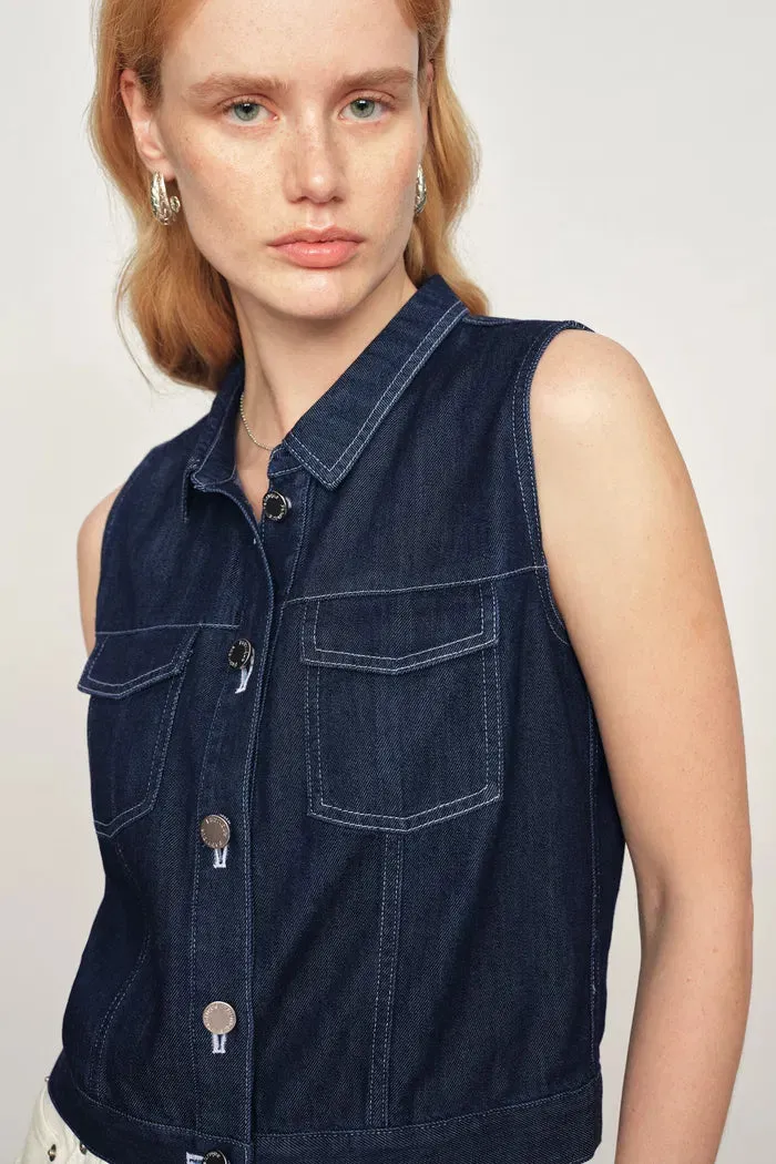 Sloane Tencel Denim Vest Top in Lightweight Cotton Denim sold by Fabrique product image thumbnail 5