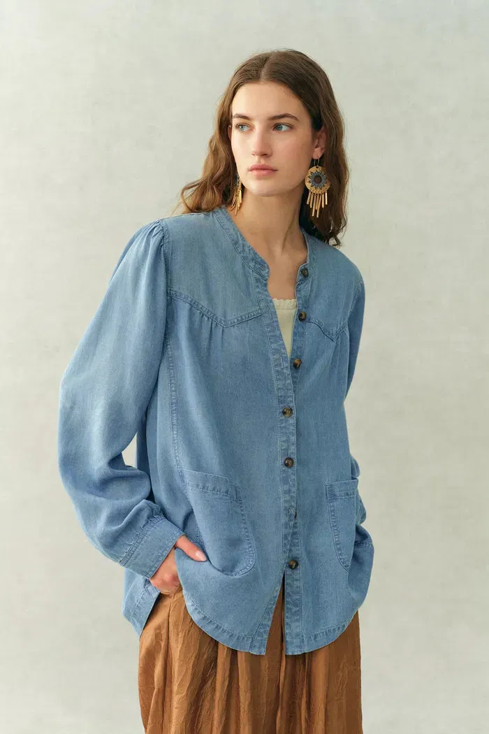 Simone Smocked Tencel Denim Shirt in Tencel Denim sold by Fabrique product image thumbnail 4