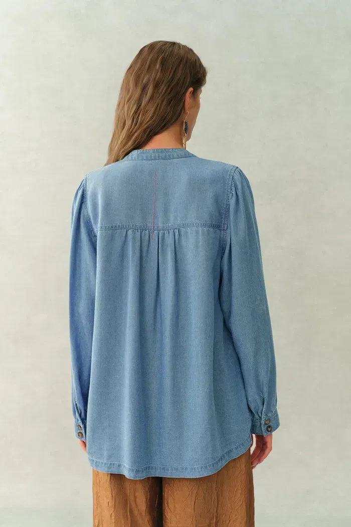 Simone Smocked Tencel Denim Shirt in Tencel Denim sold by Fabrique product image thumbnail 5