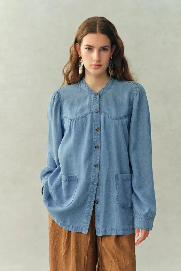 Simone Smocked Tencel Denim Shirt in Tencel Denim sold by Fabrique product image thumbnail 2