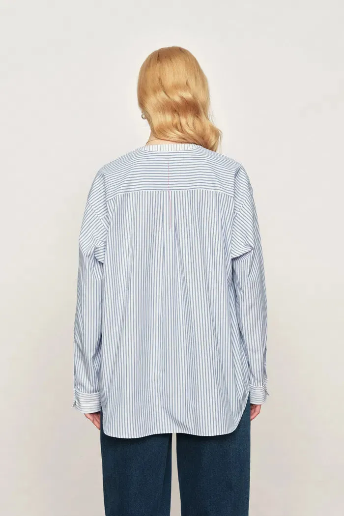 Nia Striped Patchwork Shirt in Cotton Poplin sold by Fabrique product image thumbnail 4
