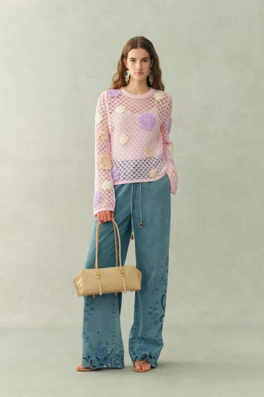 Blush Hollow Out Irregular Hand-Crochet Sweater in Premium Cotton sold by Fabrique