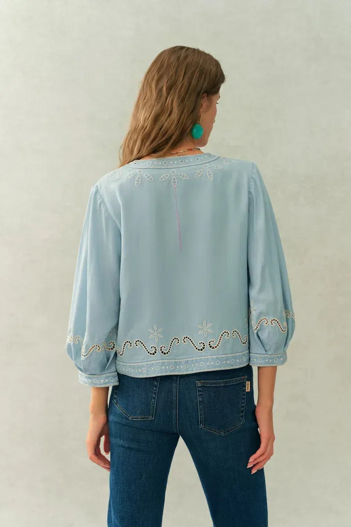 Marmont Pin Tuck Embroidery Blouse and Skirt Matching Set in Tencel Denim sold by Fabrique product image thumbnail 3