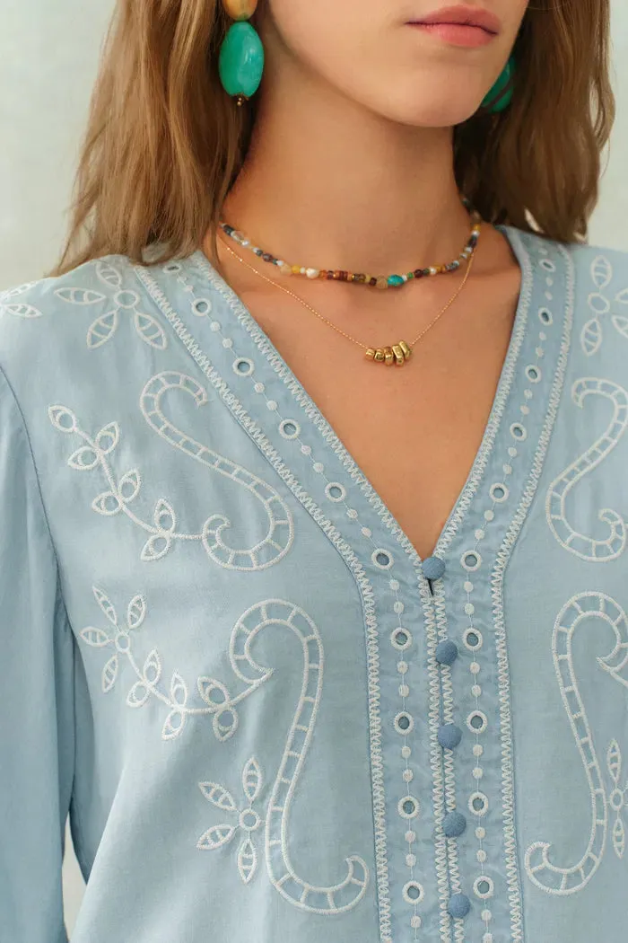 Marmont Pin Tuck Embroidery Blouse and Skirt Matching Set in Tencel Denim sold by Fabrique product image thumbnail 4