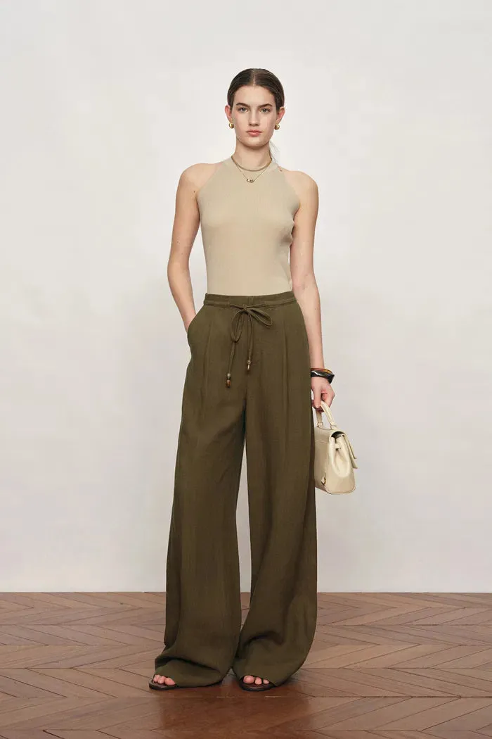 Perla Beaded Drawstring Wide Leg Pants in Hemp sold by Fabrique product image thumbnail 2