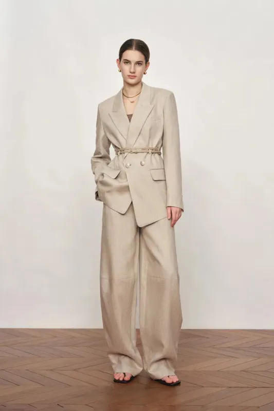 Charlie Deconstructed Asymmetric Double-Belt Blazer in Cotton Linen made by Fabrique