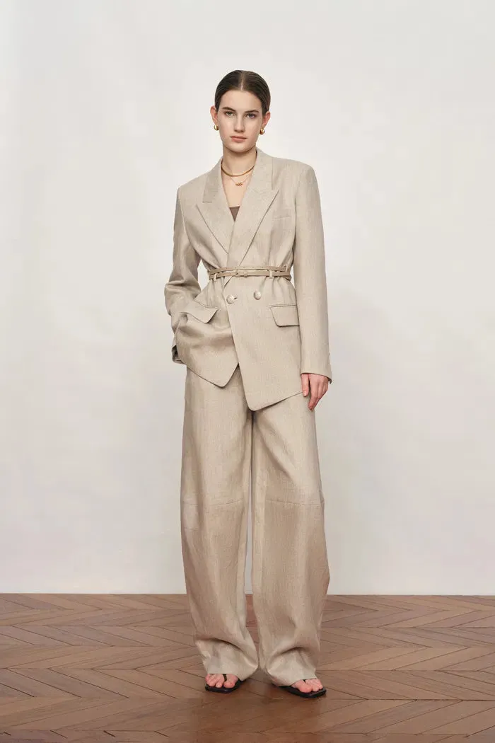 Charlie Deconstructed Asymmetric Double-Belt Blazer in Cotton Linen sold by Fabrique