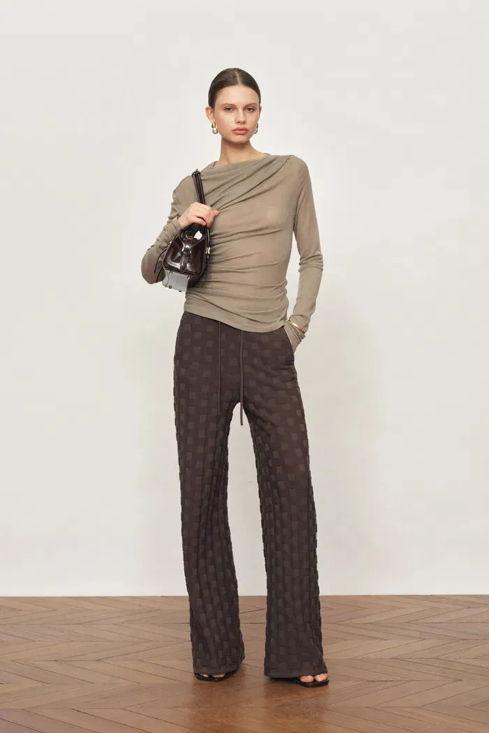 Elowen Plaid Textured Knit Pants in Cotton Blend Knit sold by Fabrique product image thumbnail 2