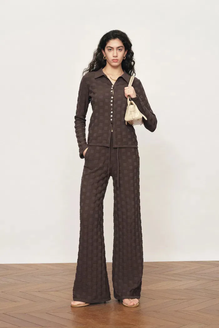 Elowen Plaid Textured Knit Pants in Cotton Blend Knit sold by Fabrique product image thumbnail 3