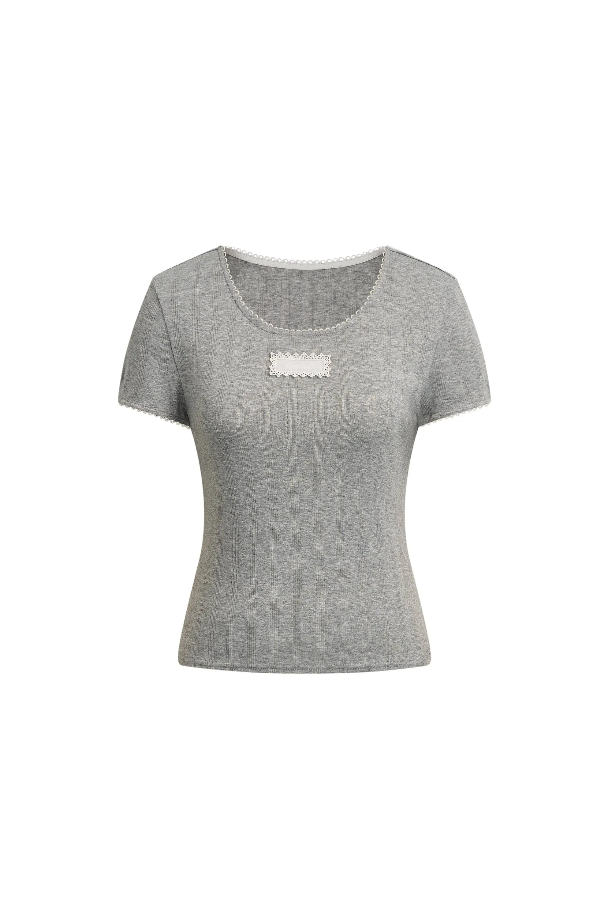 Eva Scalloped Lace Trim Fitted Sleeve T-shirt in Hollow Knitting sold by Fabrique product image thumbnail 5