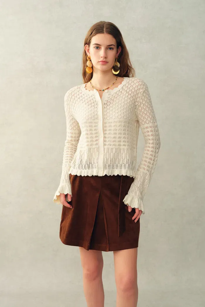 Daisy Ruffle-Trim Cardigan and Skirt Matching Set in Cotton Knit sold by Fabrique product image thumbnail 2