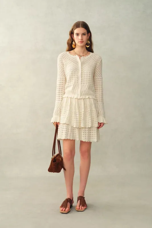 Daisy Ruffle-Trim Cardigan and Skirt Matching Set in Cotton Knit made by Fabrique