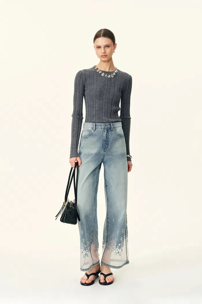 Ariel Transparent Burnout Straight Cropped Jeans in Composite Burnout Denim sold by Fabrique product image thumbnail 2