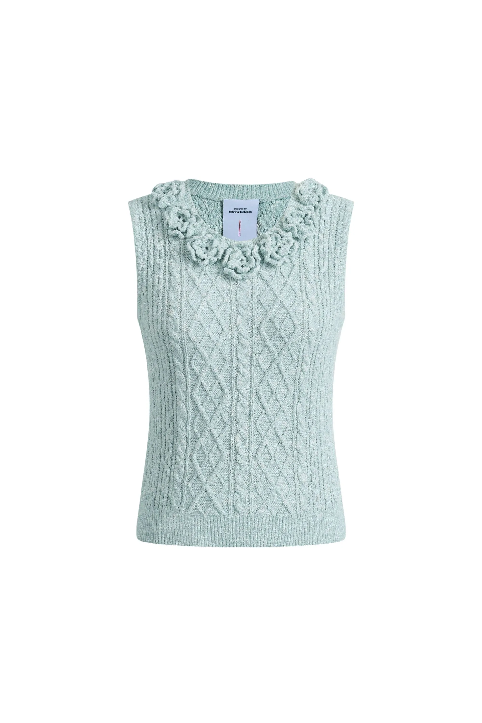 Freya Hand Crocheted Flowers Sleeveless Vest Top in Cotton Cable Knit sold by Fabrique product image thumbnail 5