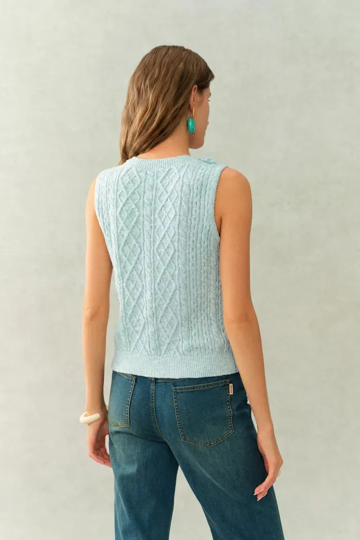 Freya Hand Crocheted Flowers Sleeveless Vest Top in Cotton Cable Knit sold by Fabrique product image thumbnail 3