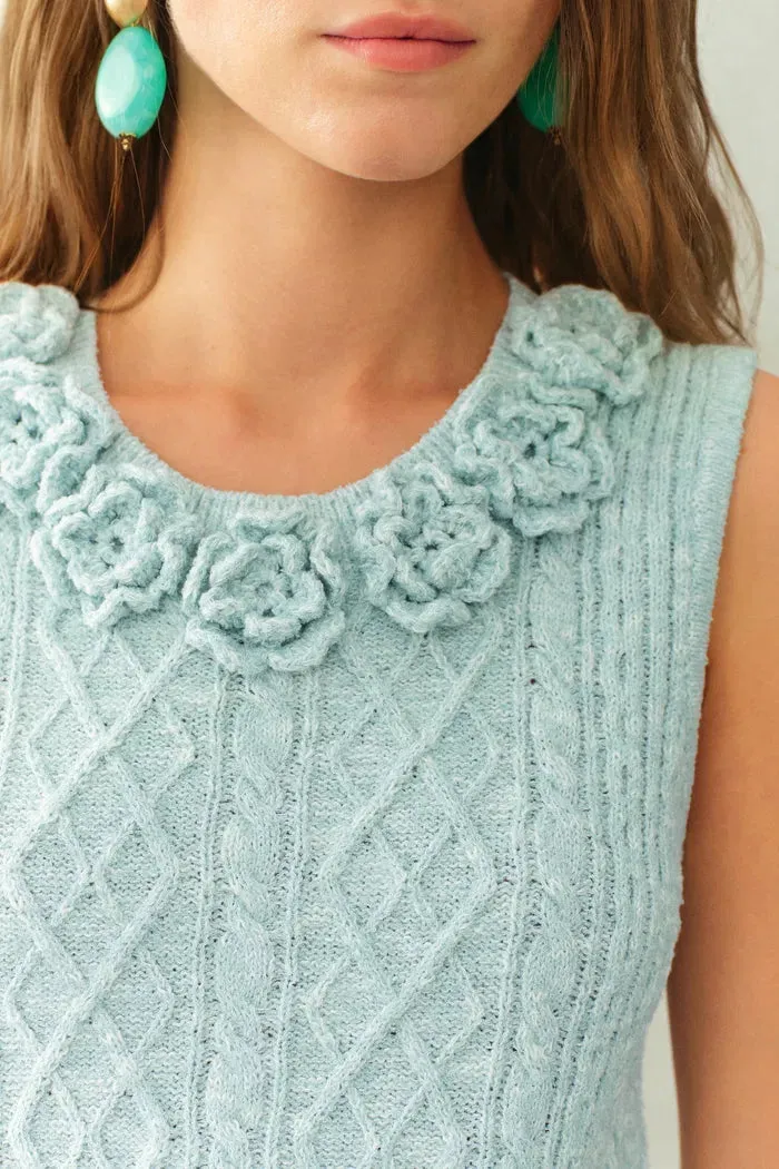 Freya Hand Crocheted Flowers Sleeveless Vest Top in Cotton Cable Knit sold by Fabrique product image thumbnail 4