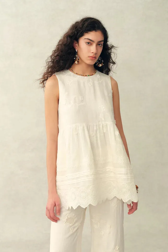 Doris Lily-of-the-Valley Lace Sleeveless Top in Silk Linen Blend sold by Fabrique product image thumbnail 2