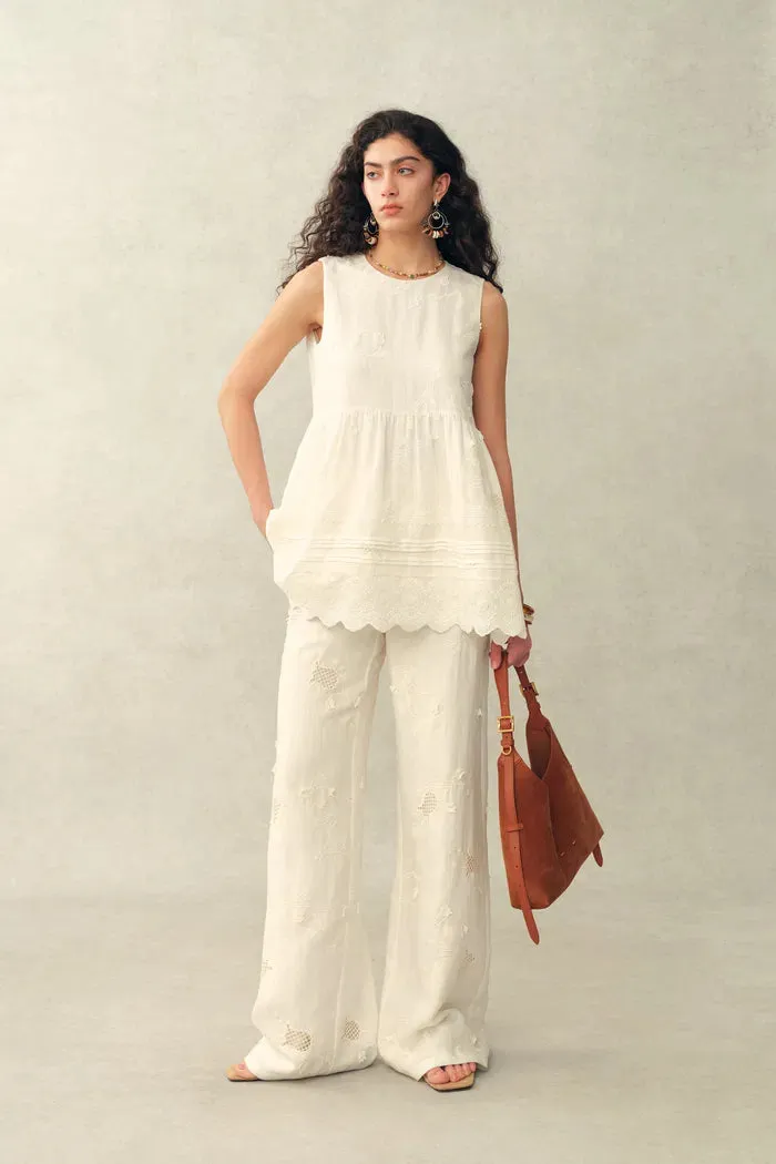 Doris Lily-of-the-Valley Lace Sleeveless Top in Silk Linen Blend sold by Fabrique product image thumbnail 3