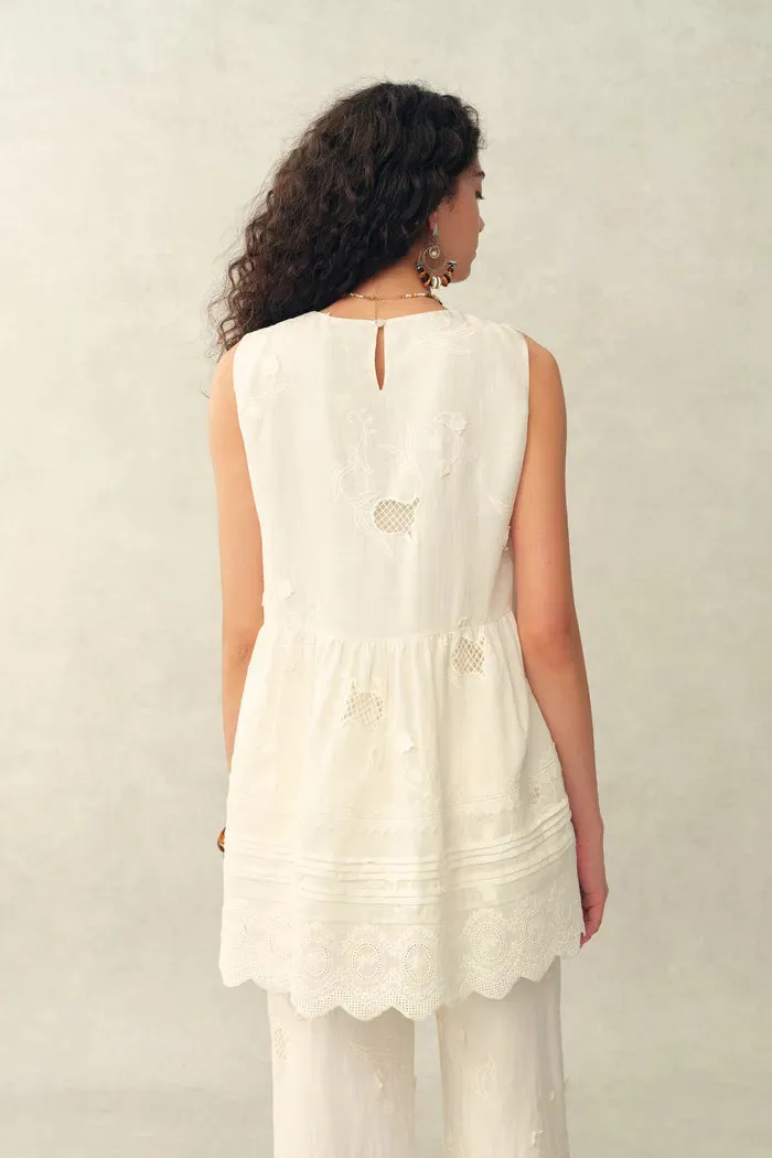 Doris Lily-of-the-Valley Lace Sleeveless Top in Silk Linen Blend sold by Fabrique product image thumbnail 4