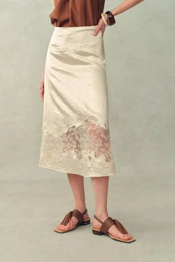 Aurelia Laced Cutout Skirt in Acetate Satin sold by Fabrique