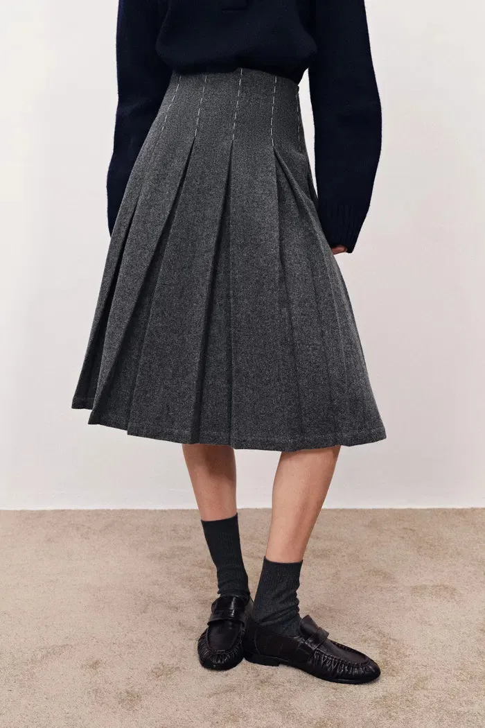 Ava Hand Embroidered Pleated Skirt in Merino Wool sold by Fabrique product image thumbnail 5