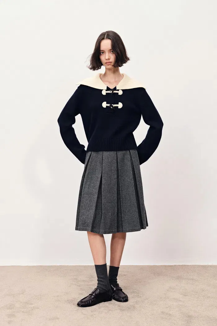 Ava Hand Embroidered Pleated Skirt in Merino Wool sold by Fabrique product image thumbnail 2