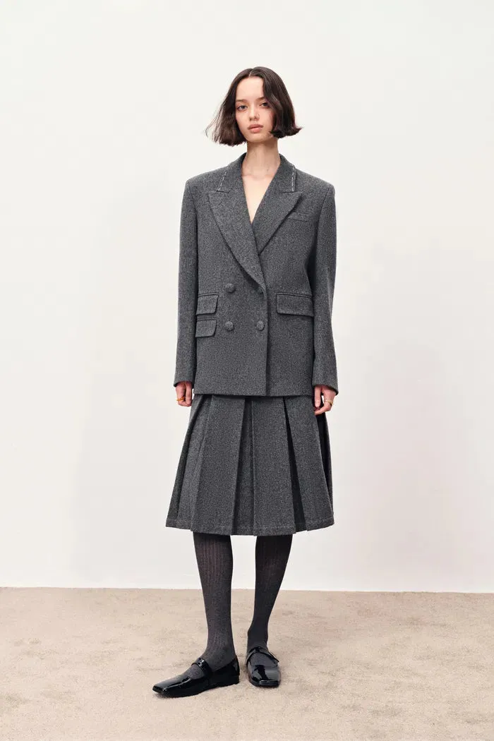 Ava Hand Embroidered Pleated Skirt in Merino Wool sold by Fabrique product image thumbnail 4