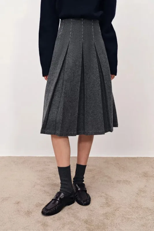 Ava Hand Embroidered Pleated Skirt in Merino Wool made by Fabrique