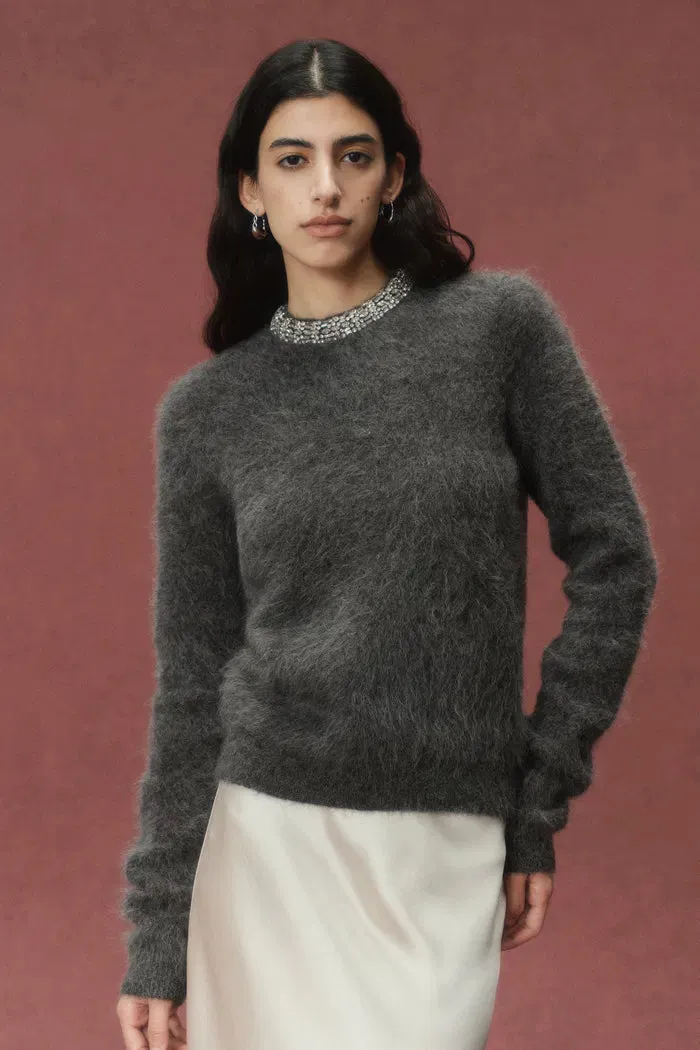 Violet Crystal Embellishment Collar Sweater in Alpaca Blend sold by Fabrique product image thumbnail 2