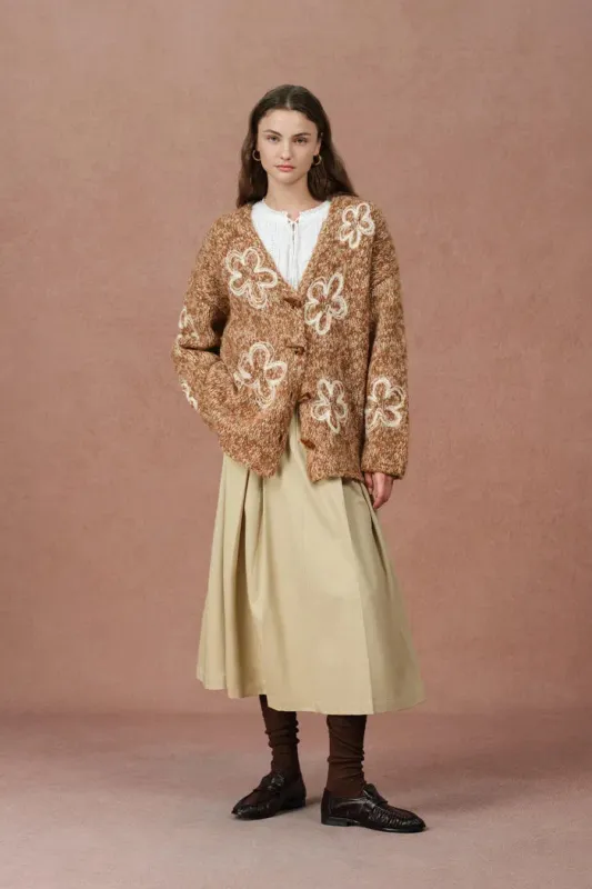 Ayanna Floral Embroidered Cardigan in Merino Wool Multi-Yarn made by Fabrique