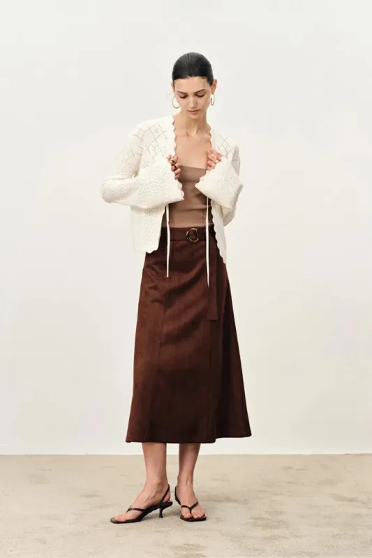 Megan Scalloped Trim Cardigan in Merino Wool Knit sold by Fabrique