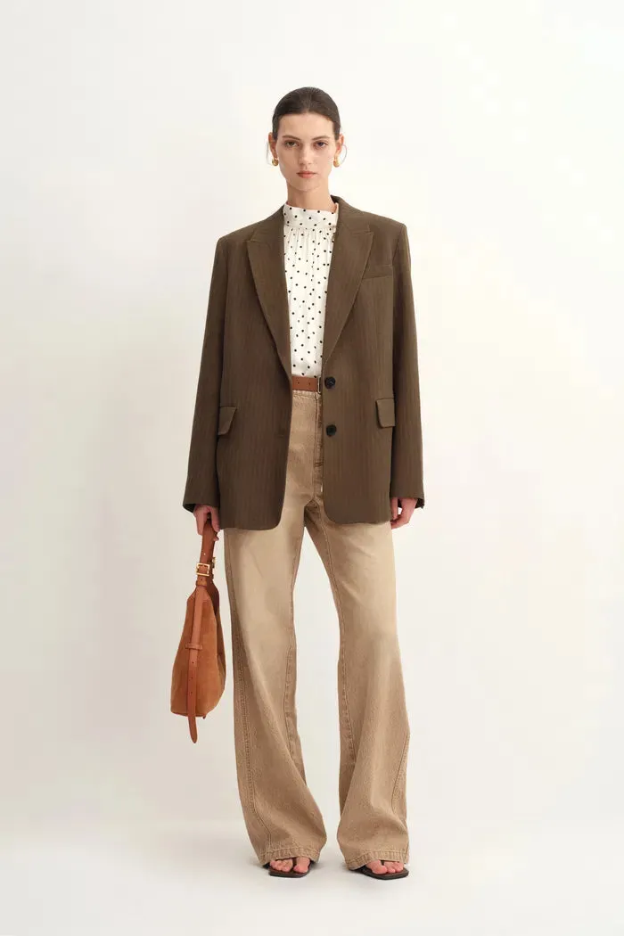 Fanny Striped Herringbone Button Suit Blazer in Cotton sold by Fabrique