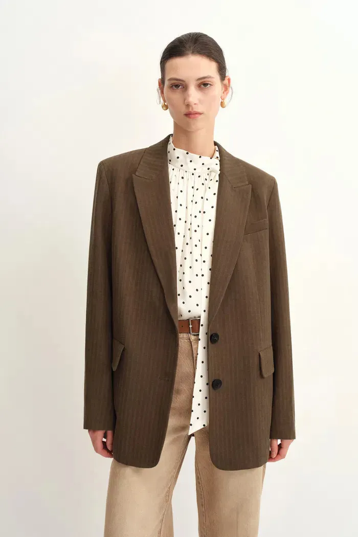 Fanny Striped Herringbone Button Suit Blazer in Cotton sold by Fabrique product image thumbnail 2