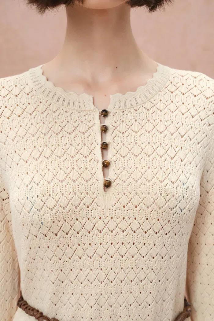 Mira Heavy Shell Hem Long Sleeve Short Dress in Pearl Fiber Blend sold by Fabrique product image thumbnail 5