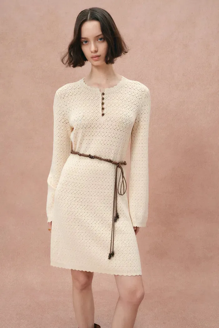 Mira Heavy Shell Hem Long Sleeve Short Dress in Pearl Fiber Blend sold by Fabrique product image thumbnail 2