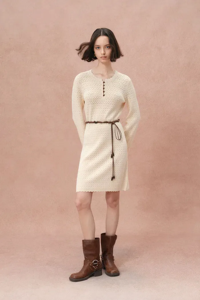 Mira Heavy Shell Hem Long Sleeve Short Dress in Pearl Fiber Blend sold by Fabrique product image thumbnail 3