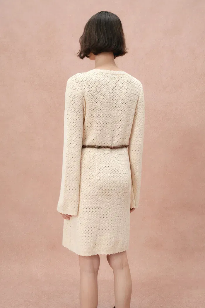 Mira Heavy Shell Hem Long Sleeve Short Dress in Pearl Fiber Blend sold by Fabrique product image thumbnail 4