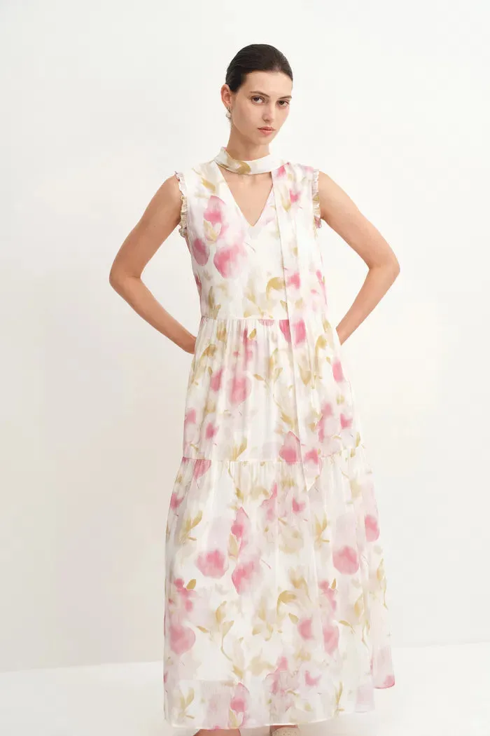 Lina Scarf Neck Flora Printed Dress in Silk-Linen Blend sold by Fabrique product image thumbnail 5