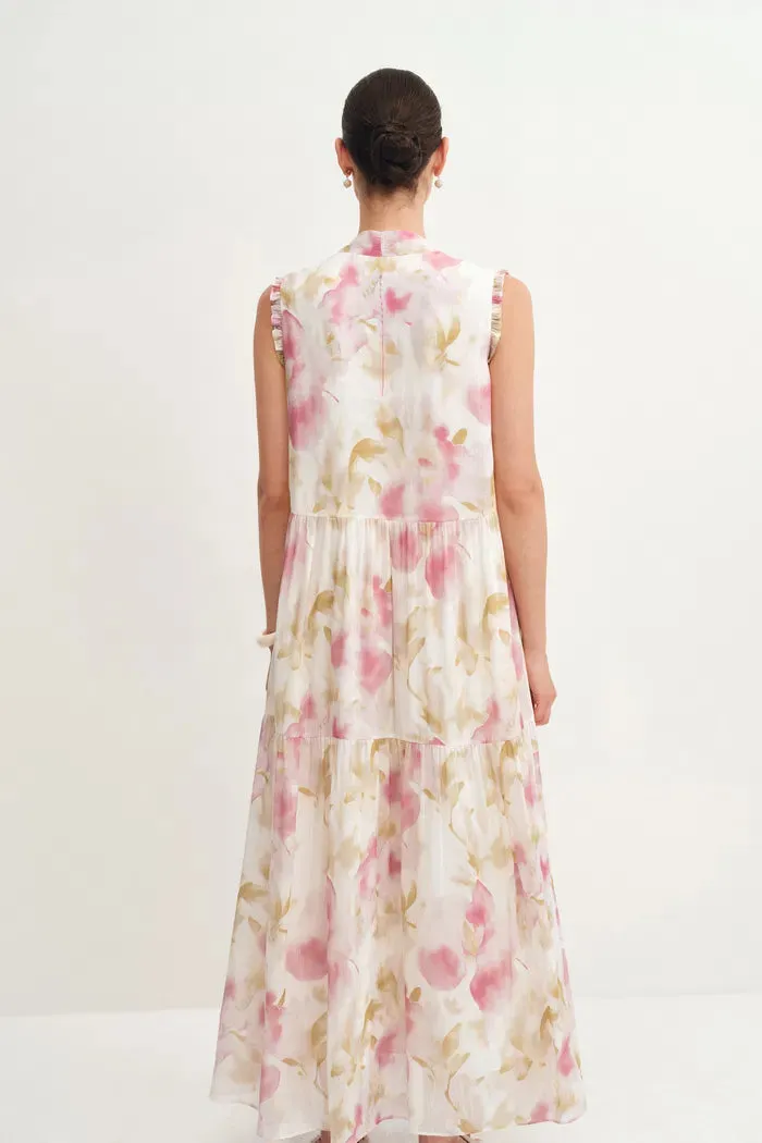 Lina Scarf Neck Flora Printed Dress in Silk-Linen Blend sold by Fabrique product image thumbnail 2