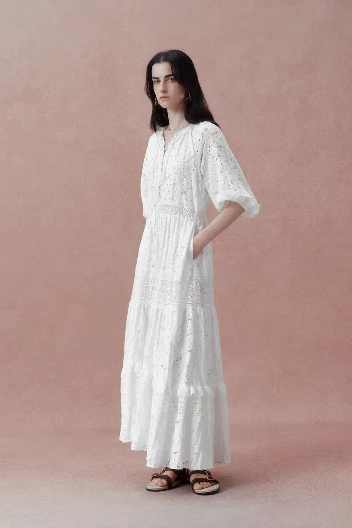 Nora Puff Sleeve Tiered Dress in Embroidered Cotton sold by Fabrique product image thumbnail 4