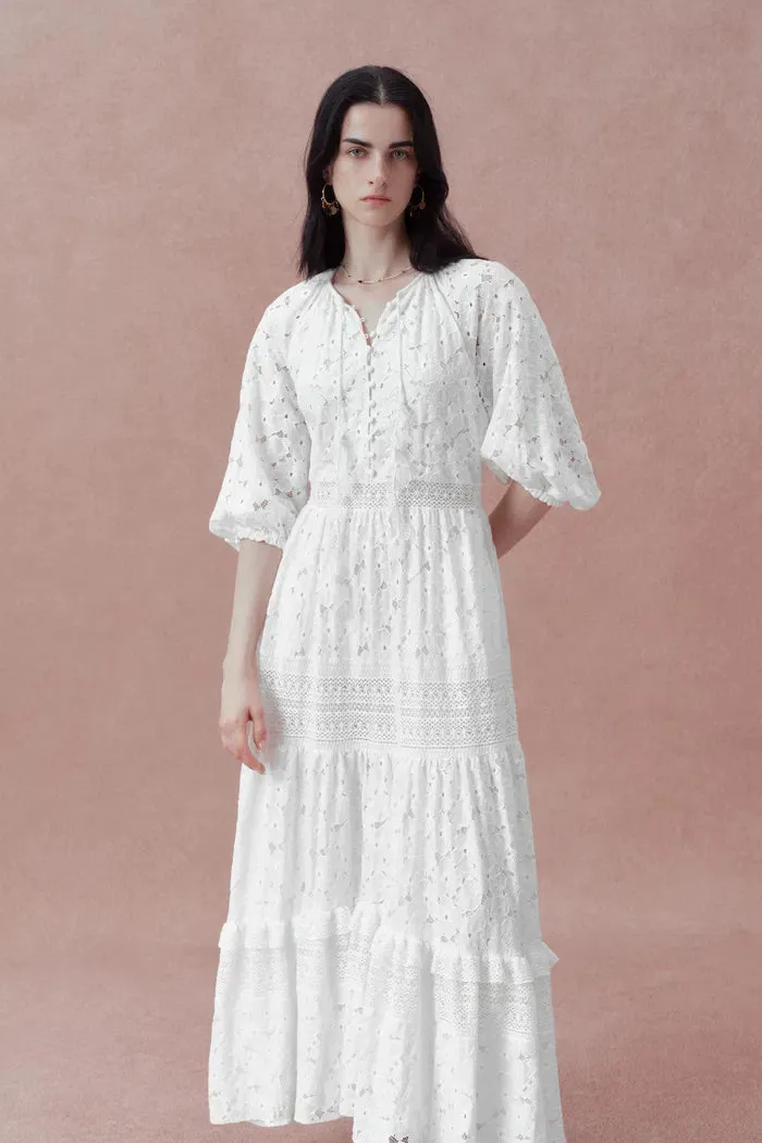 Nora Puff Sleeve Tiered Dress in Embroidered Cotton sold by Fabrique product image thumbnail 5