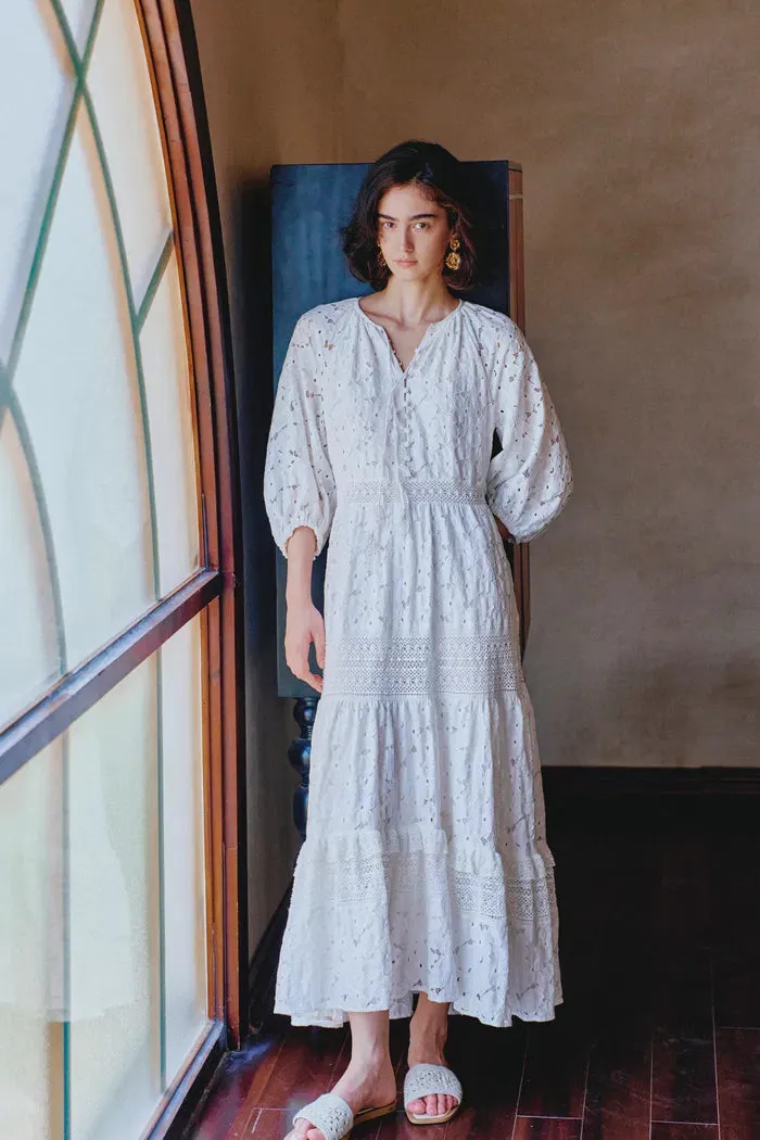 Nora Puff Sleeve Tiered Dress in Embroidered Cotton sold by Fabrique product image thumbnail 2