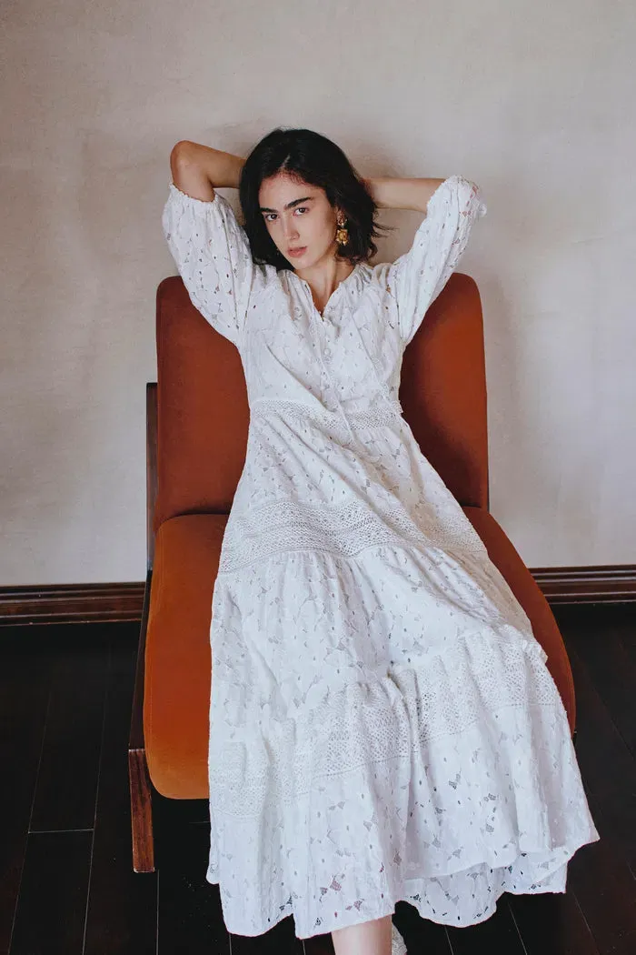 Nora Puff Sleeve Tiered Dress in Embroidered Cotton sold by Fabrique product image thumbnail 3