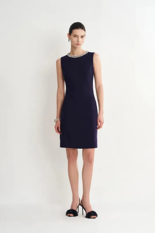 Joanne Jeweled Collar Sleeveless Dress Acetate Blend made by Fabrique