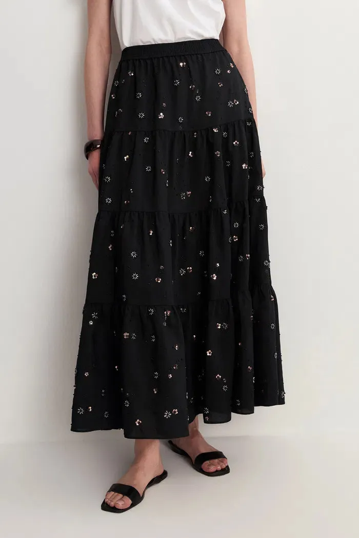 Emily Hand Beaded Sequin Embroidered Maxi Skirt in Beaded Wool Blend sold by Fabrique